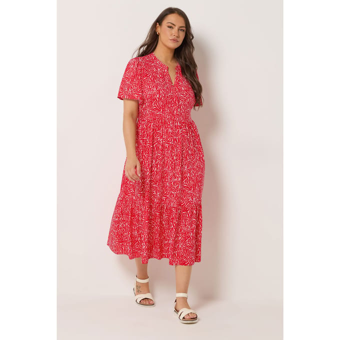 Yours Rode Abstracte Jurk Met Halve Knoopsluiting Size 42