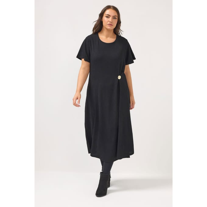 Yours Zwarte Jurk Met Knoopdetail En Textuur Size 48