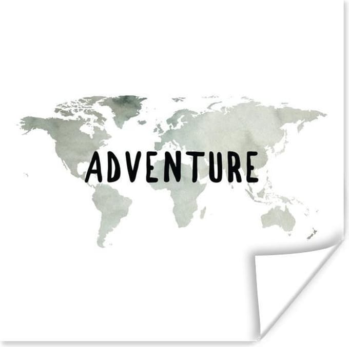 Poster Wereldkaart - Aquarel - Quote - 100x100 cm XXL