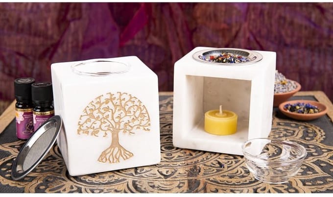 Aromalamp Levensboom met zeef vierkant marmer