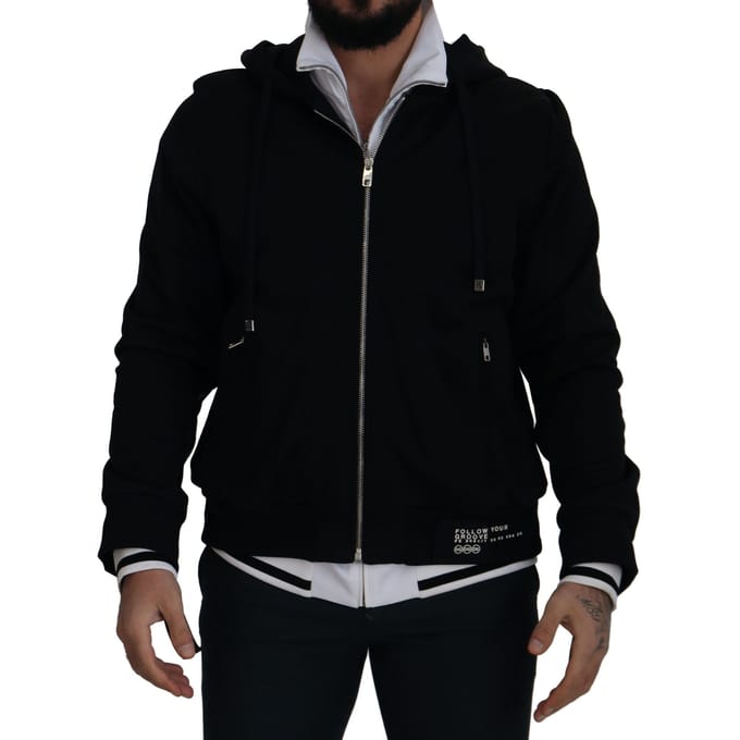 Dolce & Gabbana Zwarte Polyester Hooded Volledige Rits Herenjack