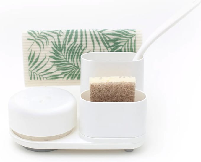 Bosign - Do-Dish™ Caddy PLUS - Wit - Afwasmiddelpomp en gootsteen organizer set - L 21,5 x B 12,5 x H 16 cm
