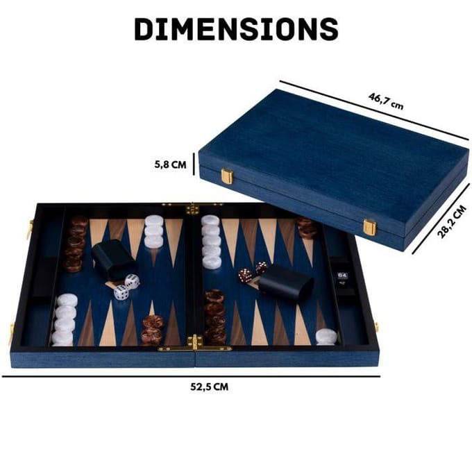 Backgammon 18" blauw, walnut & maple trangle - Longfield