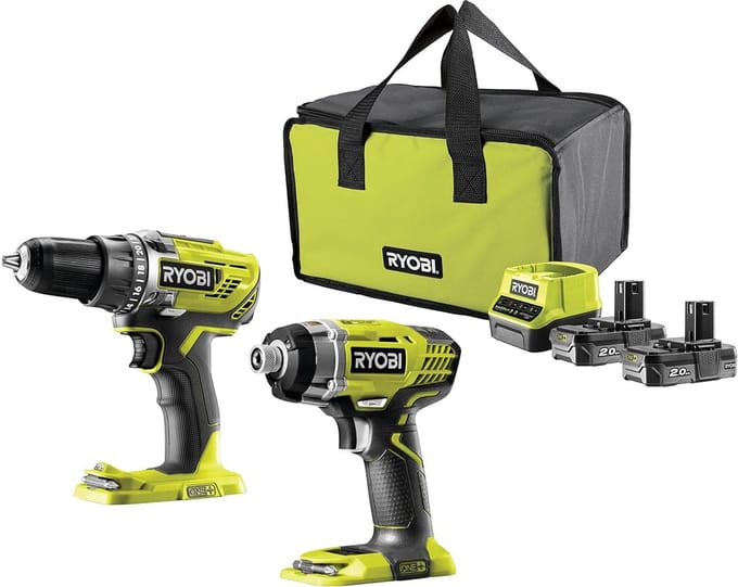 Duo Boor Slagset - Combikit Schroefmachine - Klus Klussen - Dubbele Functie - 2 Accu's 2 Ah - Groen Antraciet