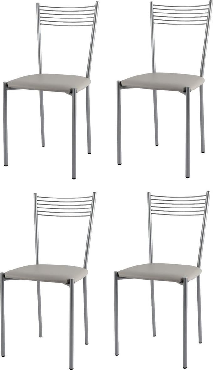 Tommychairs Elegance - Eetkamerstoelen - Set van 4 - Aluminium & Licht Grijs - Kunstleer
