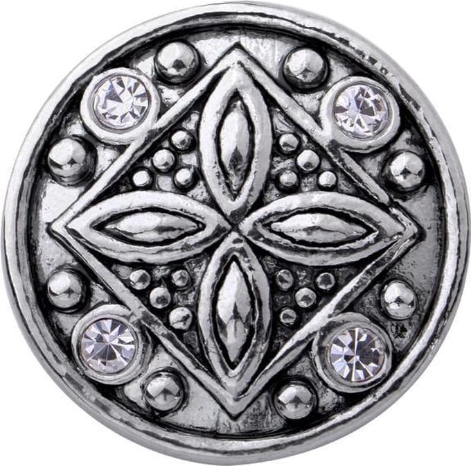 Quiges - Dames Click Button Drukknoop 18mm Ornament Bloem Symbool met Zirkonia - EBCM363