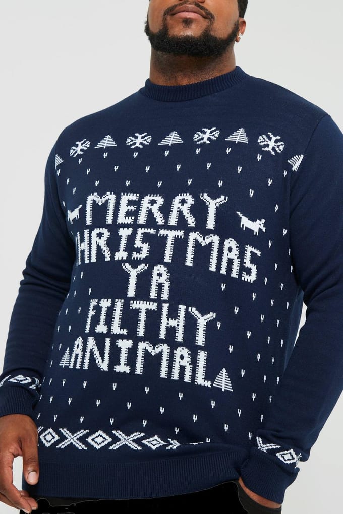 Plus Ya Filthy Animal Christmas Jumper | Navy | Size 2XL