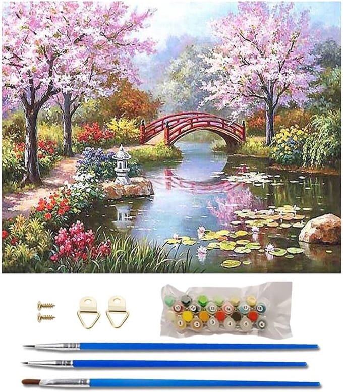 Paint By Numbers Brug in het Park - Schilderen op Nummer - 40x50cm - Volwassenen - Stipco