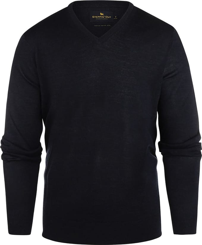 Steppin' Out Trui V-hals Merinowol Navy - Maat 3XL - Heren