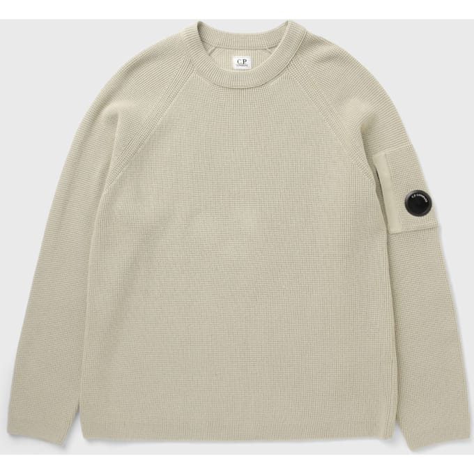 WAFFLE KNIT COTTON CREWNECK LENS SWEATER