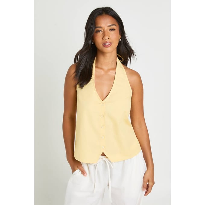boohoo Dames Petite Relaxed Fit Halter Gilet | Citroen | Maat: 42