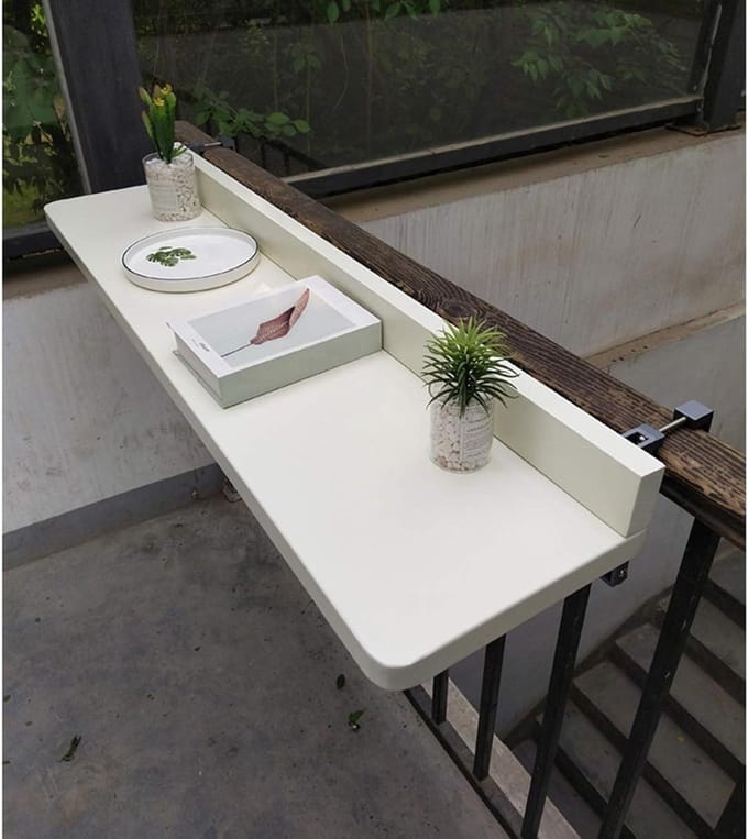 Opklapbare bijzettafel - Balkontafel hangend - Buiten zitten - Verstelbaar ontwerp - 80 x 40 cm - Wit