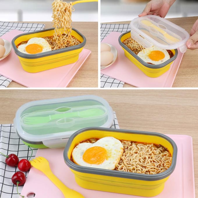 800ml Draagbare Siliconen Opvouwbare Lunchbox Bento Boxen Voedselcontainer voor Buitenreizen blauw