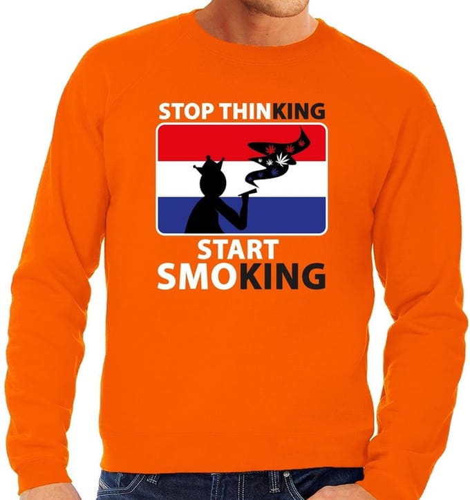 Stop thinking start smoking sweater / trui oranje heren - Koningsdag kleding M