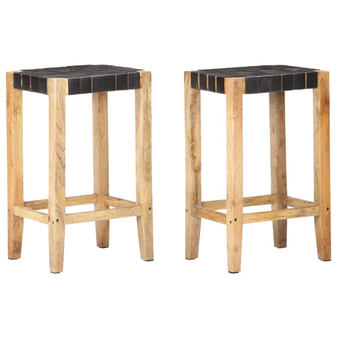 vidaXL - Barkrukken - 2 - st - echt - leer - 75 - cm - zwart