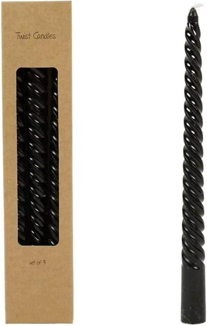 Deco4yourhome® - Twist Kaarsen - 25cm - Zwart - 3 Stuks