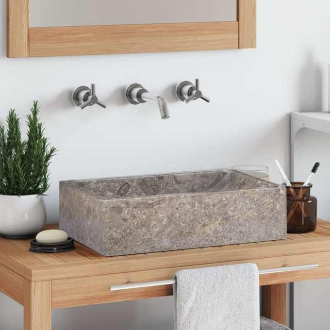 vidaXL - Gootsteen - 45x30x12 - cm - marmer - hoogglans - grijs