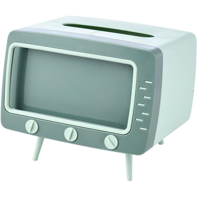 Support de téléphone 2 en 1 en forme de TV, boîte à mouchoirs, porte-serviettes de bureau, étui pour téléphone portable white