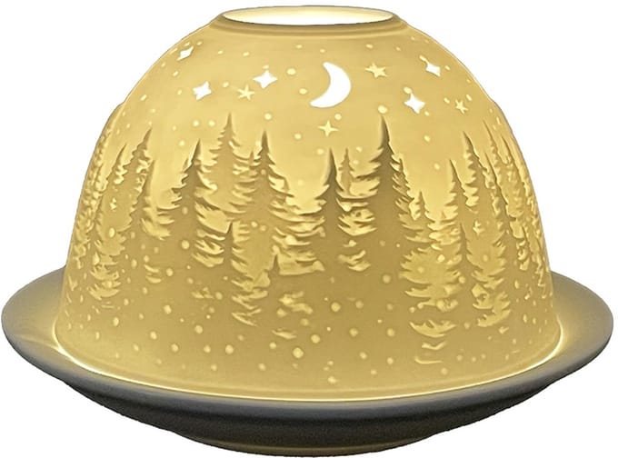 Clayre & Eef Waxinelichthouder Ø 12x8 cm Wit Porselein Boom
