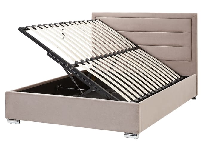 ROUEN - Bed met opbergruimte - Taupe - 140 x 200 cm - Fluweel