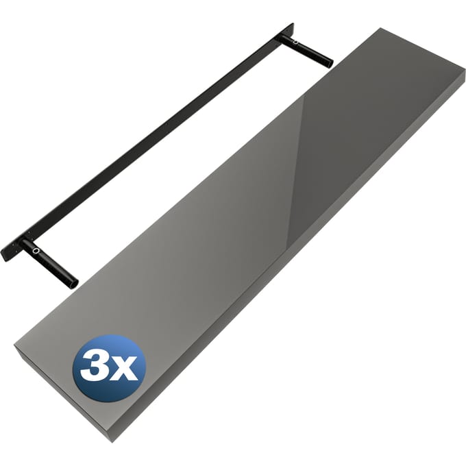Wandplank Zwevend 3 Stuks Hoogglans Grijs MDF 110x23x3,8cm