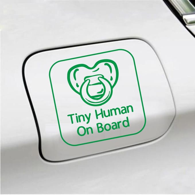 Bumpersticker - Tiny Human On Board - 14 X 14 - Groen