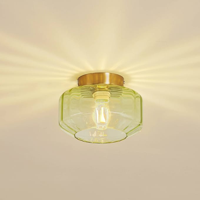 Lindby - plafondlamp - 1licht - Glas, ijzer - H: 15.3 cm - E27 - groen, messing