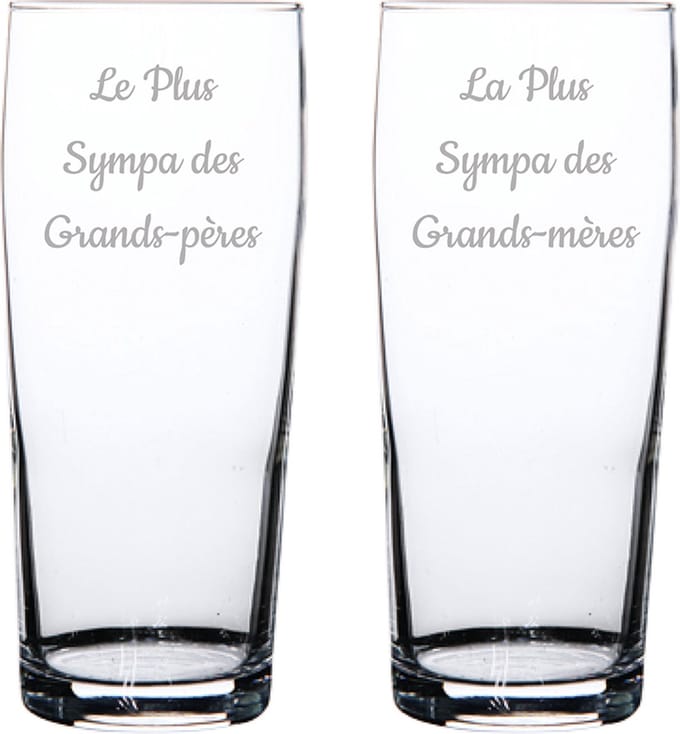 Bierfluitje gegraveerd - 19cl - Le Plus Sympa des Grands-Pères & La Plus Sympa des Grands-mères
