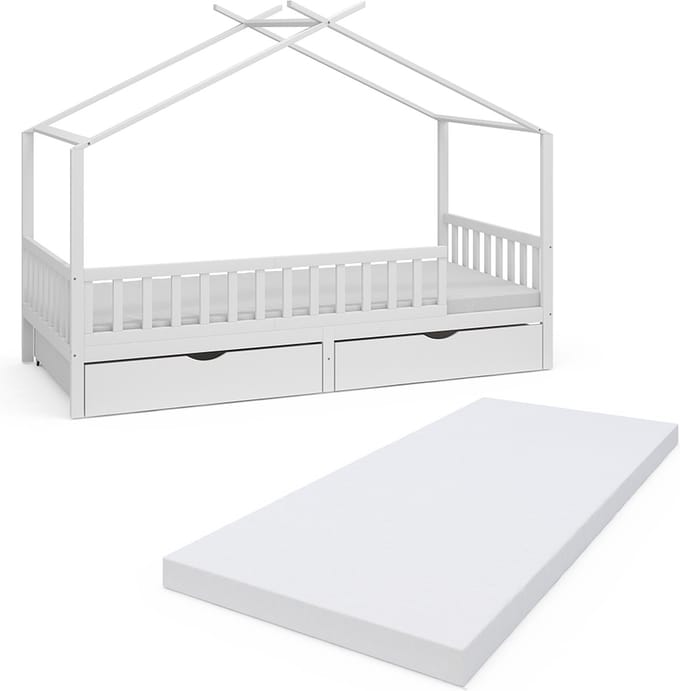 Vitalispa Franka Huisbed – 90x200 cm met 2 laden en matras Wit