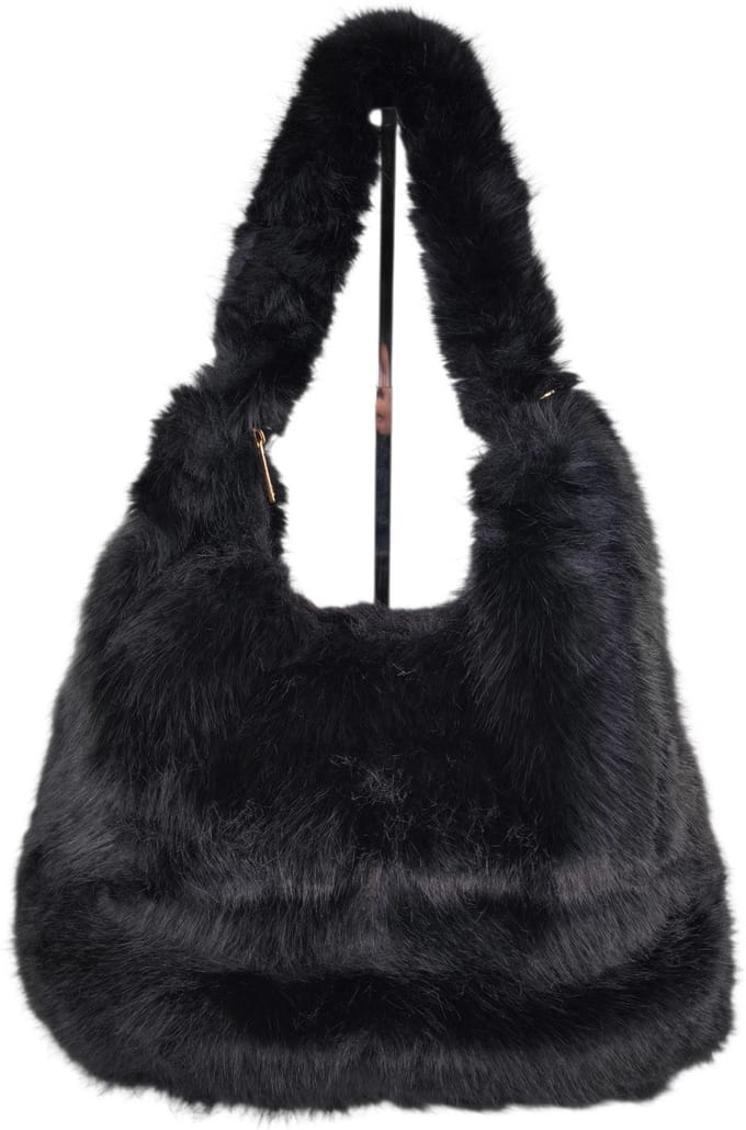 Qischa - schoudertas - hobo tas - fluffy - lange draagriem - zwart