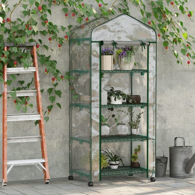 MODFU - Foliekas Met Roldeur - 4 Legplanken - Stalen Frame - Transparant - 69 X 50 X 165 Cm