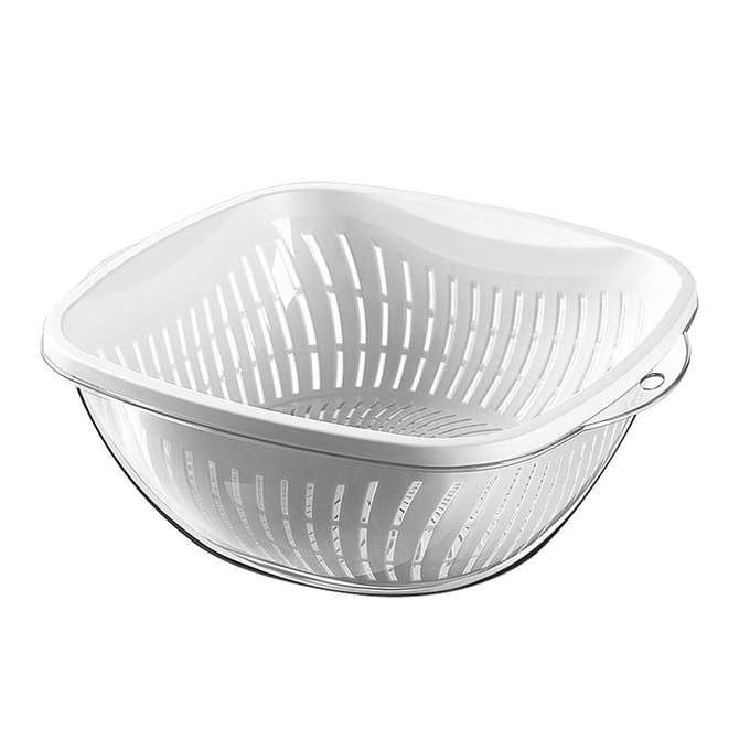 Groentewasmand Verdikt Plastic Multifunctioneel Dubbellaags Fruitvergieten Kom Set Small white