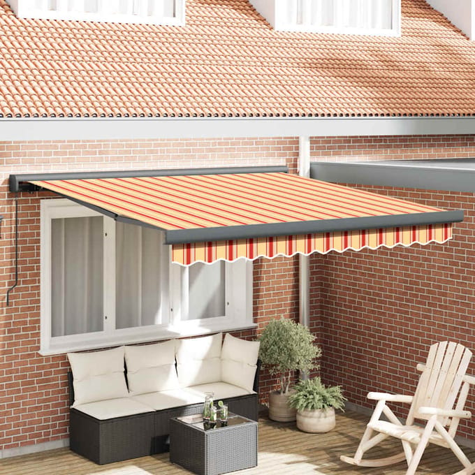 vidaXL - Uitschuifbare - luifel - Geel - en - Wit - met - Antraciet - Frame