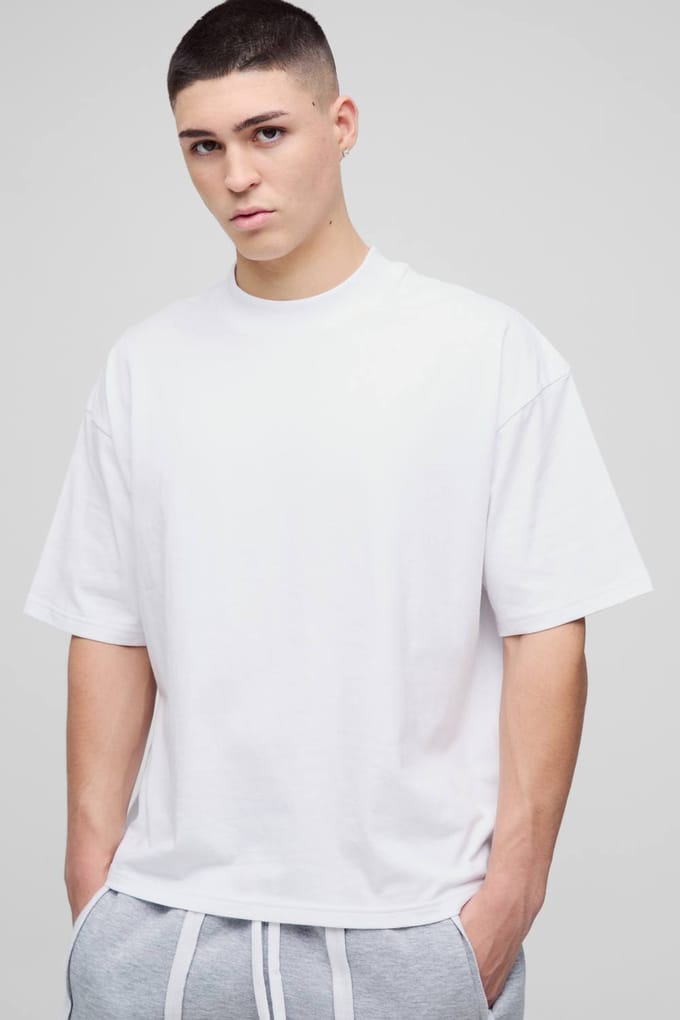 Essential Oversized Boxy Extended Neck T-Shirt | White | Size 3XL