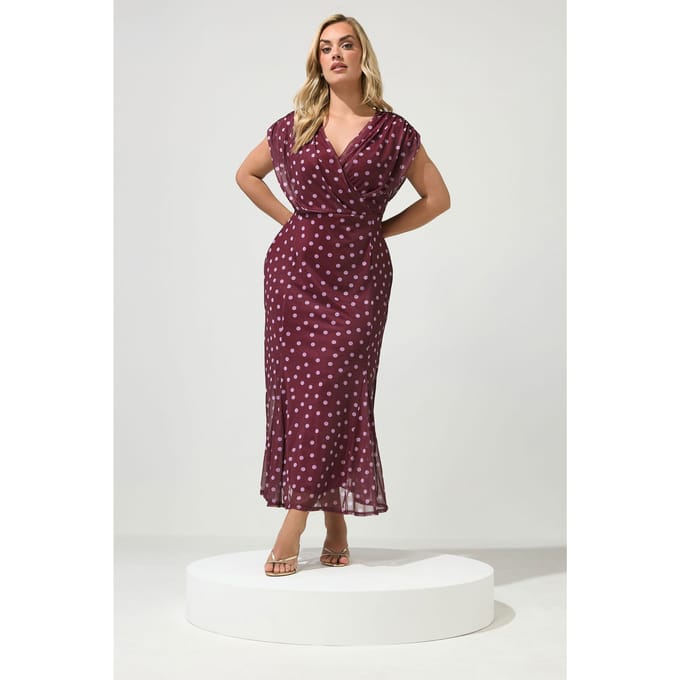 Yours London Paarse Wikkeljurk Met Polkadots En Godetzoom Size 42