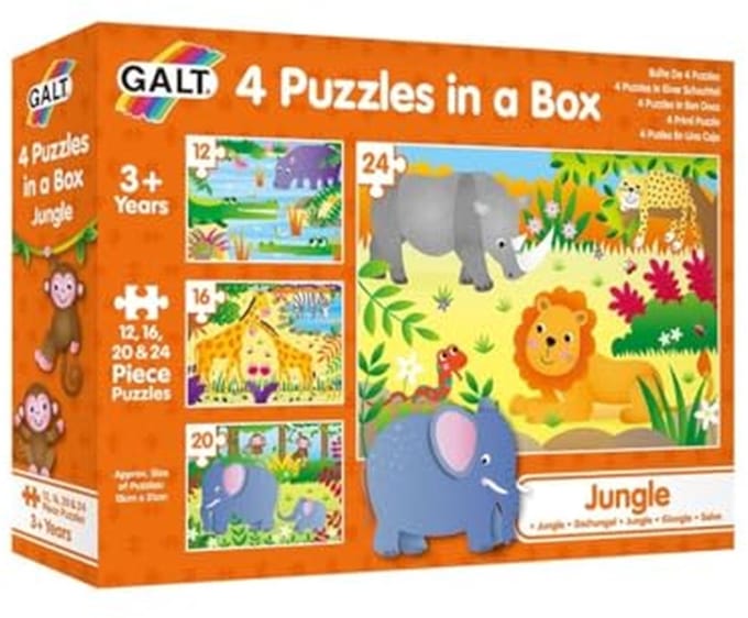 4 Jungle Puzzles - Animal Jigsaw Puzzles for Kids Ages 3 Plus