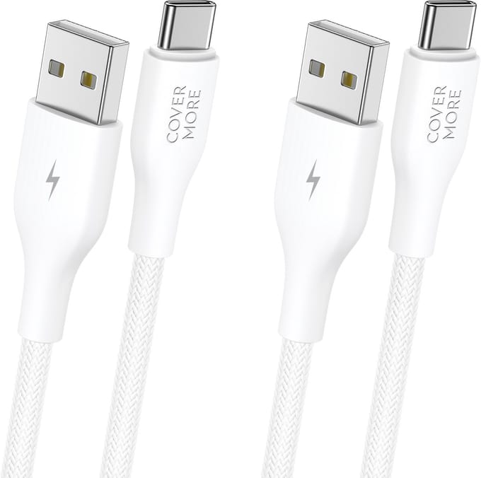 Usb A naar usb C kabel - 1 meter - Oplaadkabel - Geschikt voor opladen android smartphone met usb C ingang - 2 stuks - Wit