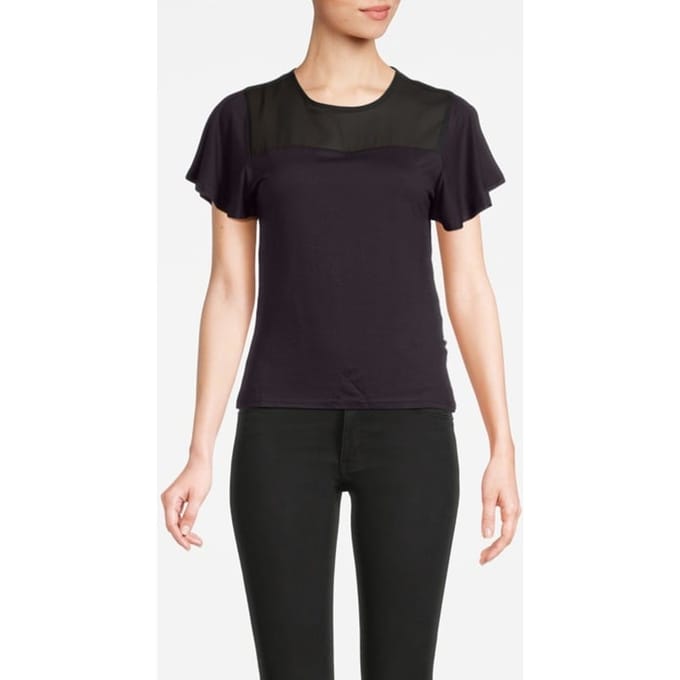 French Connection Panel Angel Sleeve Top Black Size: M | Blouses Outlet | Dames | Blauw