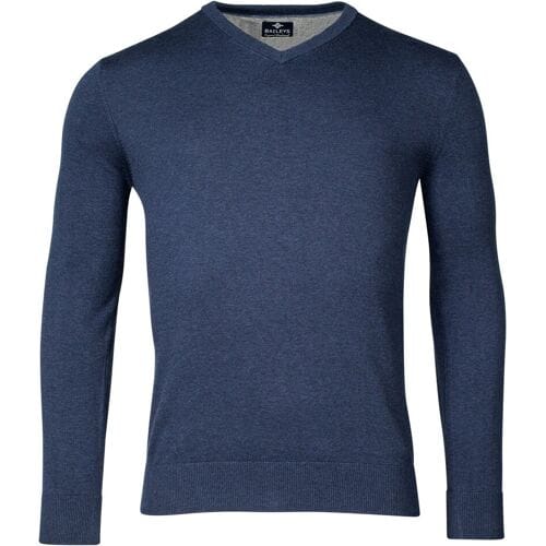 Baileys Trui Uni Color Cotton V-Neck Single Knit Deep Denim Blue / male