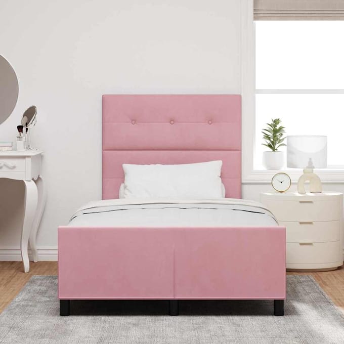 vidaXL - Boxspring - bed - met - hoofdeinde - Roze - 120 - x - 190 - cm - Fluweel