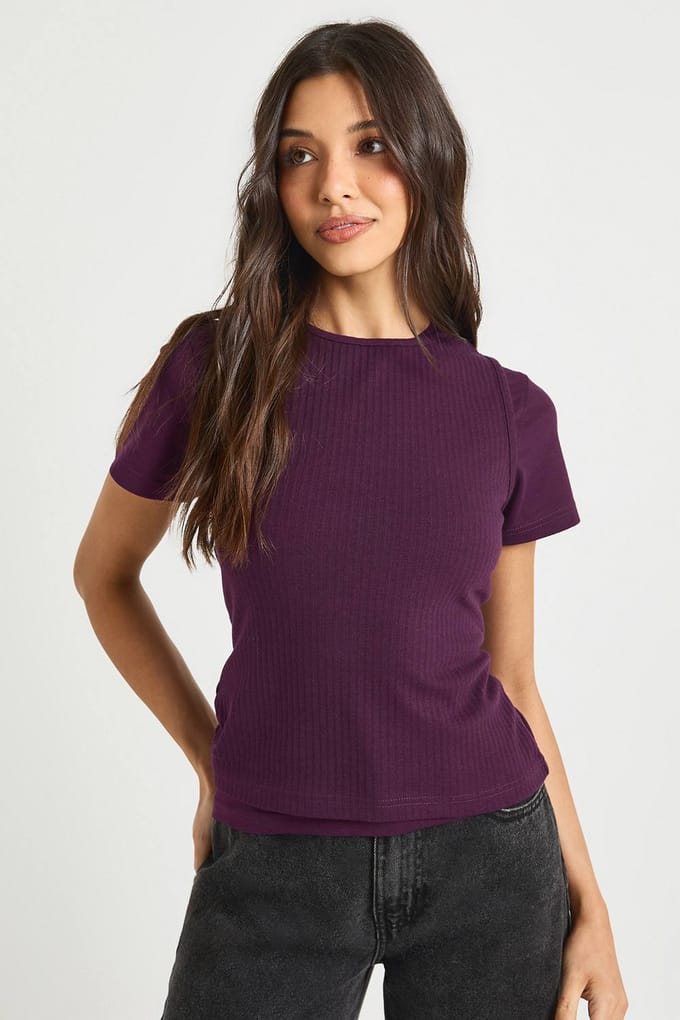 boohoo Dames Geribbelde Dubbele Laag Racer Mouwloos Top | Plum | Maat: 12
