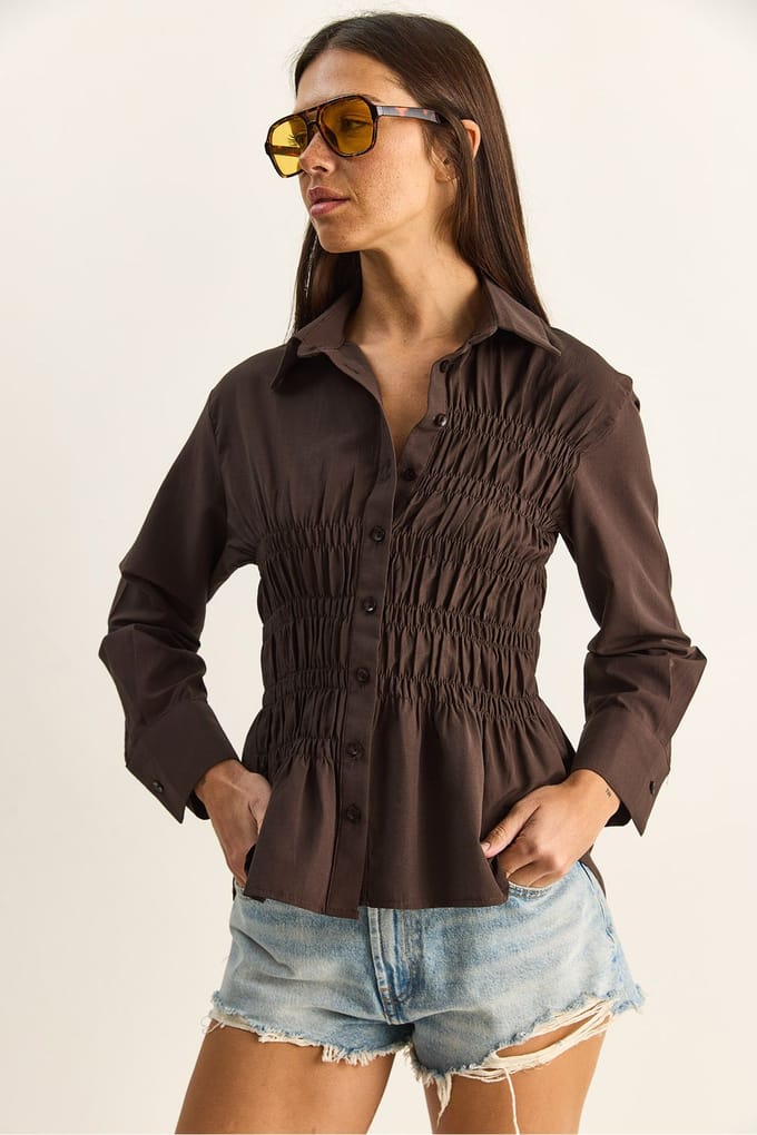 Dames Regular-Fit Katoenmix Poplin Overhemd