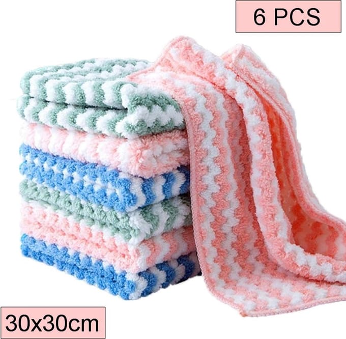 Fako Bijoux® - Microvezel Schoonmaakdoekjes - Vaatdoek - Wave - 30x30cm - 6 Stuks