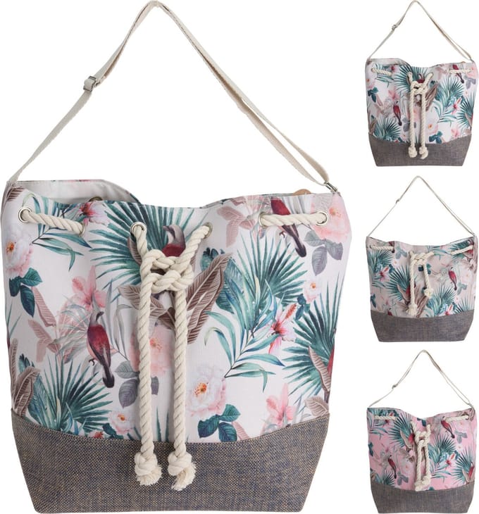 Strandtas Flora 54x44 cm Canvas/Jutte - Roze