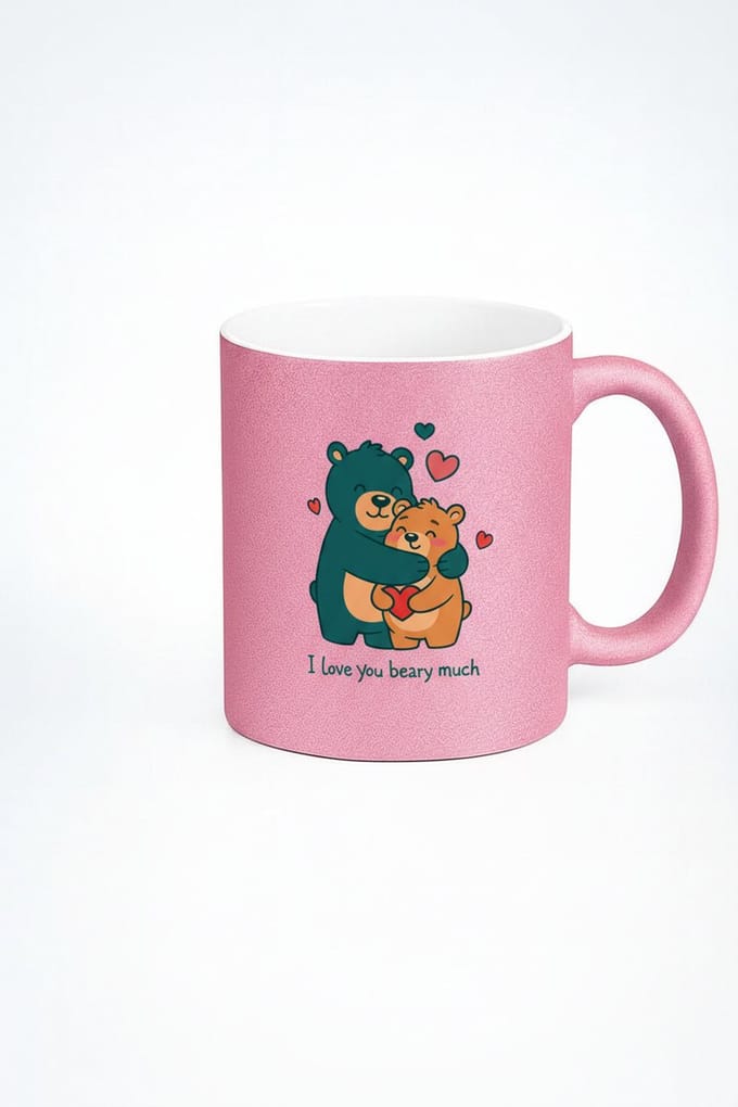 Roze Mok 'I Love You Beary Much' met Liefdevolle Beren - Grappig Cadeau