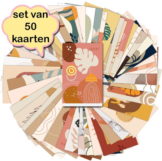 Set van 50 verschillende kaarten Seventies Style - ansichtkaarten - botanisch - stevig karton - blanco achterzijde - 15x10 cm