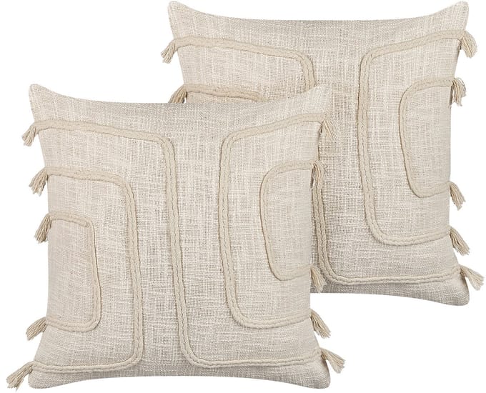 PLEIONE - Sierkussen set van 2 - Lichtbeige - 45 x 45 cm - Katoen