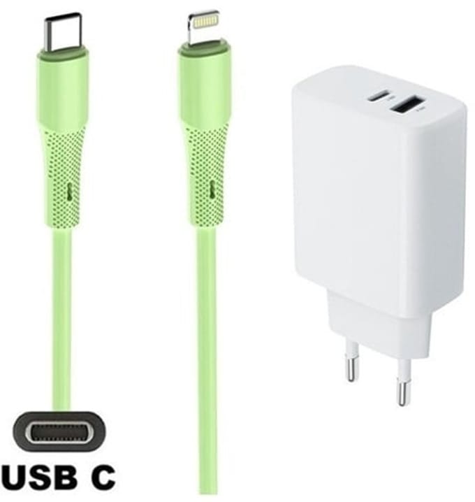 20W snellader met 2 poorten + 1,0m USB C naar Lightning kabel. Universele PD lader. Oplader adapter past op Apple iPhone 13, 13 Mini, 13 Pro, 13 Pro Max, iPhone 14, 14 Plus, 14 Pro, 14 Pro Max