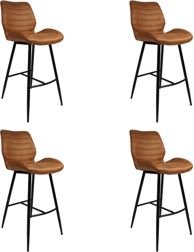 Bronx71® Industriële barkruk Morris cognac 71 cm - Barkrukken set van 4 - barstoel