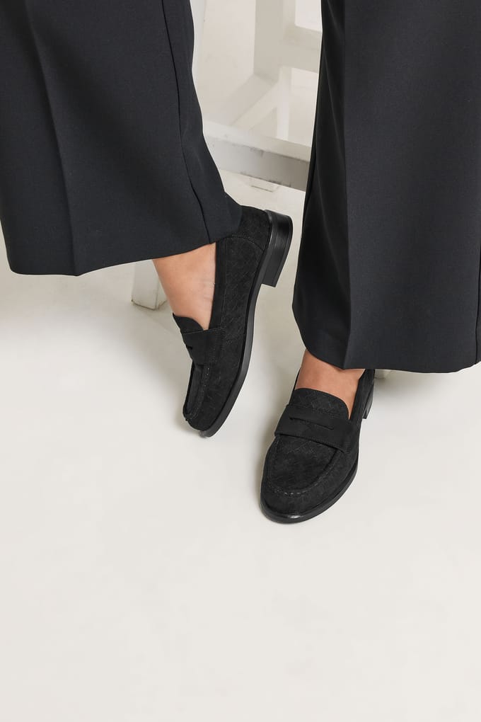 Yours Zwarte Geweven Loafers Met Reliëf In Brede Epasvormsize 37E